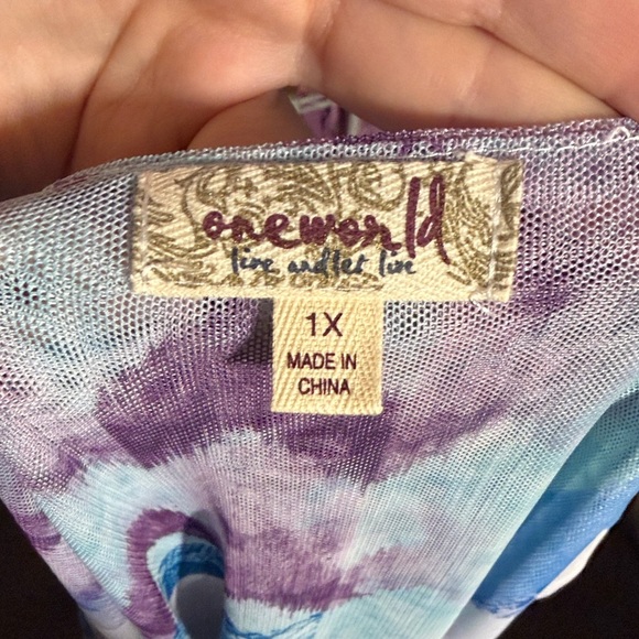 ONE WORLD Life and Let Live Blue and Pink Patchwork Layered Tunic Dress Cover up - Picture 7 of 8